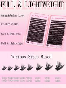 560 piezas Extensiones de pestañas en racimos estilo D-Curl 60-80D, extensiones de pestañas en racimos individuales DIY de tipos mixtos de imitación de visón delgado, incluye pegamento para pestañas, sellador y herramienta para extensión de pestañas, adecuado para extensiones de pestañas DIY en casa, uso diario y ocasiones casuales