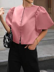Women's Solid Short Sleeve Shirt, Minimalist & Fashionable, Suitable For Summer