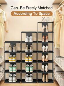 Shoe Rack For Closet, Space Saving Shoe Organizer, Sturdy Storage Shelf, Closet Organizers And Storage, Shoe Cabinet For Upright Or Upside Down, Large Space Fit All Shoe Sizes, Stackable Free Standing Shoe Rack For Entryway, Garage, Corridor, Apartment Essentials, Home Organization - 黑色 - 查看 4