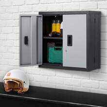 Armario de pared plegable, armario de metal para garaje, armario pequeño de 26" montado en la pared, capacidad de carga de 240 libras, estante ajustable, archivador con puerta magnética para garaje, oficina, hogar, color negro - Negro - Ver 1