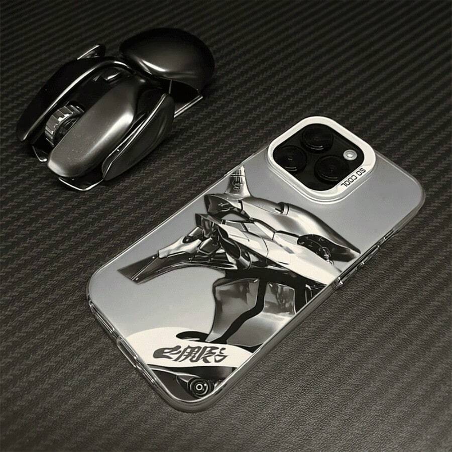 Trendy Silvery Mecha Warrior Pattern Phone Case, Suitable for 17 16ProMax 16Pro 16Plus 16 15ProMax 15Pro 15Plus 15 14ProMax 14Pro 14 13ProMax 13Pro 13 12ProMax 12Pro 12 11ProMax 11Pro 11, Stylish Phone Shock Absorber Cover - Color mixto 2 - Ver 1