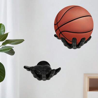 Stylish Black Wall-Mounted Hand-Shaped Ball Holder |   PVC Material Basketball And Soccer Storage Rack For Home Gym/ Sports Club Space-Saving Wizard, DIY Jewelry Organizer With Accessories Included