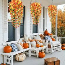 4 Pieces Of Artificial Spring Wedding Hanging Flowers, Spring And Autumn Artificial Flowers, Plastic Decorative Flowers, Garden, Wedding Decoration, Very Suitable For Weddings And Other - Màu cam vàng pha trộn - Xem 4