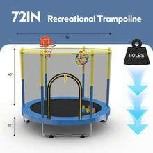 72" Trampoline For Kids With Net,6 FT Indoor & Outdoor Small Toddler Trampoline With Basketball Hoop & Dart Board For Ages 1-8 - Blue - View 3