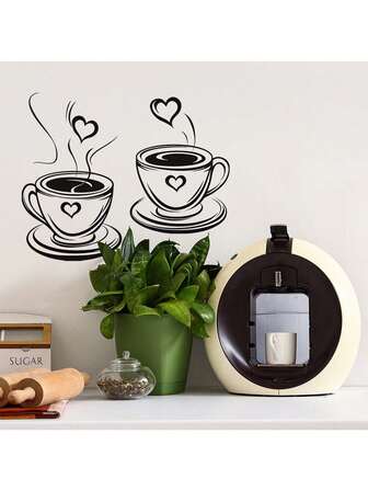 1pc Simple Coffee Mug Heart Decorative Sticker PVC Sticker Removable Self-Adhesive Easy-Tear Sticker Home Decor To Brighten Your Life Holiday Decoration Stickers Birthday Graduation Gift