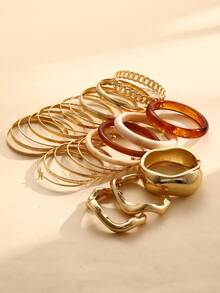 19/10pcs/5pcs/4pcs Fashion Simple Vintage Coin Style Bangle Bracelet Set, Gold-Tone Open Cuff Geometric Smooth Twisted Spiral Wide Bangle Bracelets, Stacking Shiny Bracelets Suitable For Daily Wear, Party, Wedding, Christmas Gift - 金黃色 - 查看 6