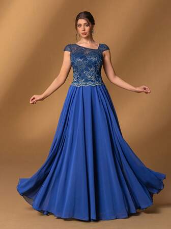 Faeriesty Mosy Diagonal Neckline Mother Of The Bride Dress With Elegant Cap Sleeves & Flowing A-Line Chiffon Skirt – Perfect For Formal Dinners, Gala Evenings, Opera Nights, Wedding Ceremonies, And Charity Balls