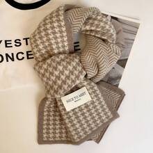 New Korean Version Classic Houndstooth Double-Sided Scarf For Women, Autumn And Winter Warm Fashion Knitted Neck Warmer, Versatile Couple - 千鳥個-咖色 - 查看 9