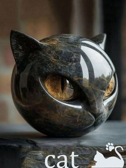 Handmade Black Cat Resin Sculpture, Unique Home Decor With Elegant Marble Texture Eyes And Glossy Surface, Durable Statue, Ideal Gift For Cat Lovers, Collectible Fantasy Art Piece, Wedding Decoration, Home Decor, Room Decor, Holiday Decoration, Best Gift For Friends