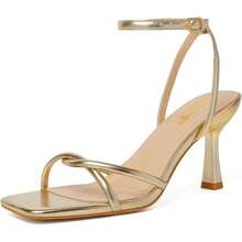 RIBONGZ Women's Heeled Sandals Square Open Toe Kitten Strappy Heels With Ankle Strap Elegant Summer Wedding Party Evening Prom Daily Wear Lace Up Dress ShoesChristmas - 棕色 - 查看 11