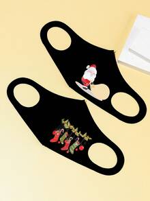 2个装儿童圣诞树和雪人图案口罩套装，可爱卡通口罩，男女童通用，弹性口罩，圣诞装饰，儿童面部配饰