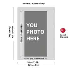 Kit di pittura a diamante personalizzata su misura per adulti, fai da te 5D, arte con punti a forma rotonda/quadrata, con foto, testo e disegno personalizzato, in varie dimensioni (20x25cm), decorazione personalizzata per la casa (Punti rotondi, 30x40cm), kit per adulti, decorazione con pittura a diamanti 5D