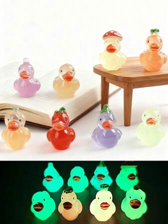 10/20pcs Luminous Mini Resin Ducks Figures, Glow In The Dark Vegetable Duck Tiny Animals Ornament, Carrots, Eggplants, Potatoes, Tomatoes, Onions Style Ducks For DIY Fairy Garden, Micro Landscape Craft, Glass Container, Potted Plant Decor, Car Interior Accessories, Home Decor, Bookcase, Living Room Scenes, Theme Party, Christmas, New Year, Valentine's Day, Perfect Birthday Gift(Random Style)