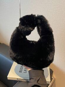 2025 New Plush Small Handbag For Women, High-Quality Versatile Fuzzy Tote Bag, Fashionable Student Shoulder Bag - Black - View 8