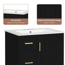 MERAX 24" Modern Bathroom Vanity With Sink, Small Bathroom Sink Cabinet With 2 Drawers And Soft-Closing Door, Under-Mount Sink Bathroom Cabinet With Drawers, Black - 黑色 - 查看 5