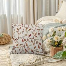 1Pc Classical Jacquard Beige Leaf Pattern Decorative Throw Pillow Cover - 17.7x17.7 Inches, 2D Digital Single-Side Printing, Machine Washable With Zipper, Suitable For Farmhouse, Living Room, Bedroom, Sofa, Porch, Patio, Outdoor Decor, Not Insert Included - Multicolor - View 4