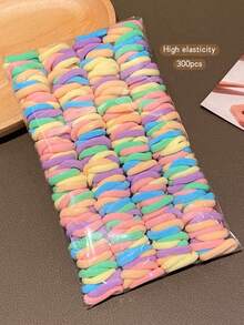 300pcs/Pack Colorful Thick Elastic Hair Ties, Basic Korean Style Durable Hair Accessories - Multicolor - View 3