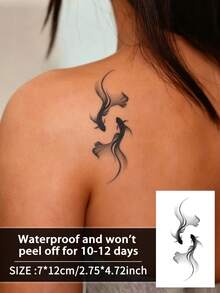 1 pieza Tatuaje temporal realista, diseño de sirena y pez dorado semi-permanente, resistente al agua y al sudor, dura 1-2 semanas, efecto de jugo de hierbas naturales, no reflectante, unisex, aplicable a brazos, pecho, piernas, abdomen, cintura, dedos, cuello, espalda, arte corporal moderno