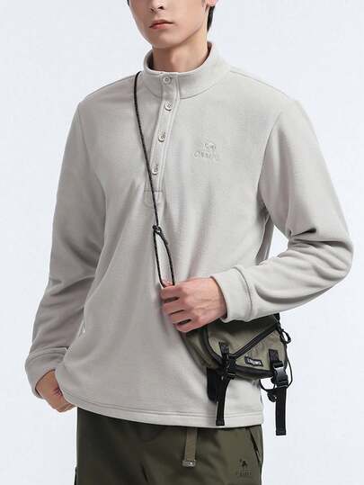 CAMEL CROWN Outdoor Fleece-Lined Hooded Sweatshirt, Autumn/Winter Outdoor Fleece Jacket With Stand-Up Collar, Windproof Double-Sided Fleece Lining For Warmth, Hiking And Mountaineering Sweatshirt