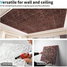 Decorative Ceiling Tile 2x2, Lay In Ceiling Tile 24x24 Pack Of 12pcs Spanish Floral In Matt White - 24吋x24吋+古銅色 - 查看 6