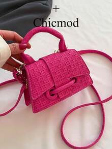 Drawstring Statement Lock Chic Casual Single Room Hand-Worn Small Square BagSuitable For Shopping, Wallet, Shopping, Young Women, College Students, Newcomers, White-Collar Workers. Very Suitable For Office, College, Work, Business, Commuting, Outdoor Activities, Travel And Outings - Hot Pink - View 2