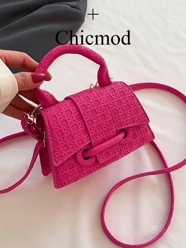 Drawstring Statement Lock Chic Casual Single Room Hand-Worn Small Square BagSuitable For Shopping, Wallet, Shopping, Young Women, College Students, Newcomers, White-Collar Workers. Very Suitable For Office, College, Work, Business, Commuting, Outdoor Activities, Travel And Outings - Hot Pink - View 1
