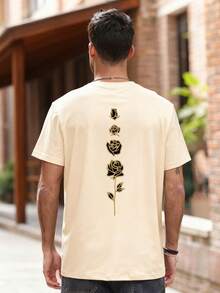 2025 男士花卉印花圆领短袖休闲T恤，夏季 - 杏色 - 查看 3