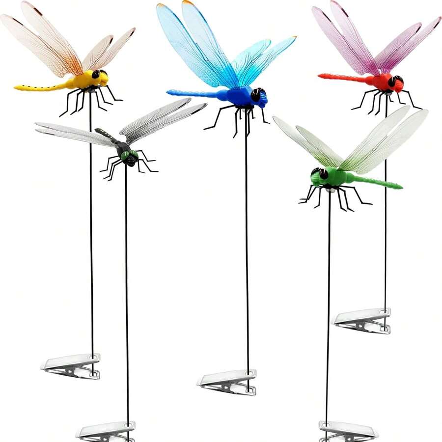 Dragonfly Garden Décor Stakes, Dragonfly Clip On Hat, 3D Fake Dragonflies Deer Or Horse Fly Nature Enemy To Scare Garden Fly Indoor Outdoor (5Pcs(1unit/Color)) - 5pcs 1unit or Color - 查看 1