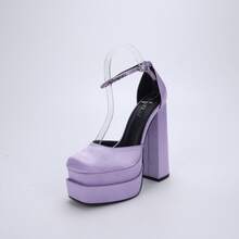Women's Jewel Ankle Strap 6 Inch Block Heel Sandals With Square Toe And Slip-Resistant Outsole - Perfect For Parties! - 淺紫 - 查看 10
