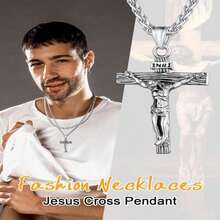 U7 Men Crucifix Cross Pendant With Chain Baptism Christian Jewelry Stainless Steel_18K Gold Antique Jesus Necklace, Gift Packed,Length 22" - ColorH - 查看 7