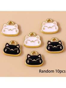 10 件可爱动物锌合金油滴猫吊坠，DIY 珠宝配件，发饰，钥匙扣，耳环和项链饰品 - 彩色 - 查看 14