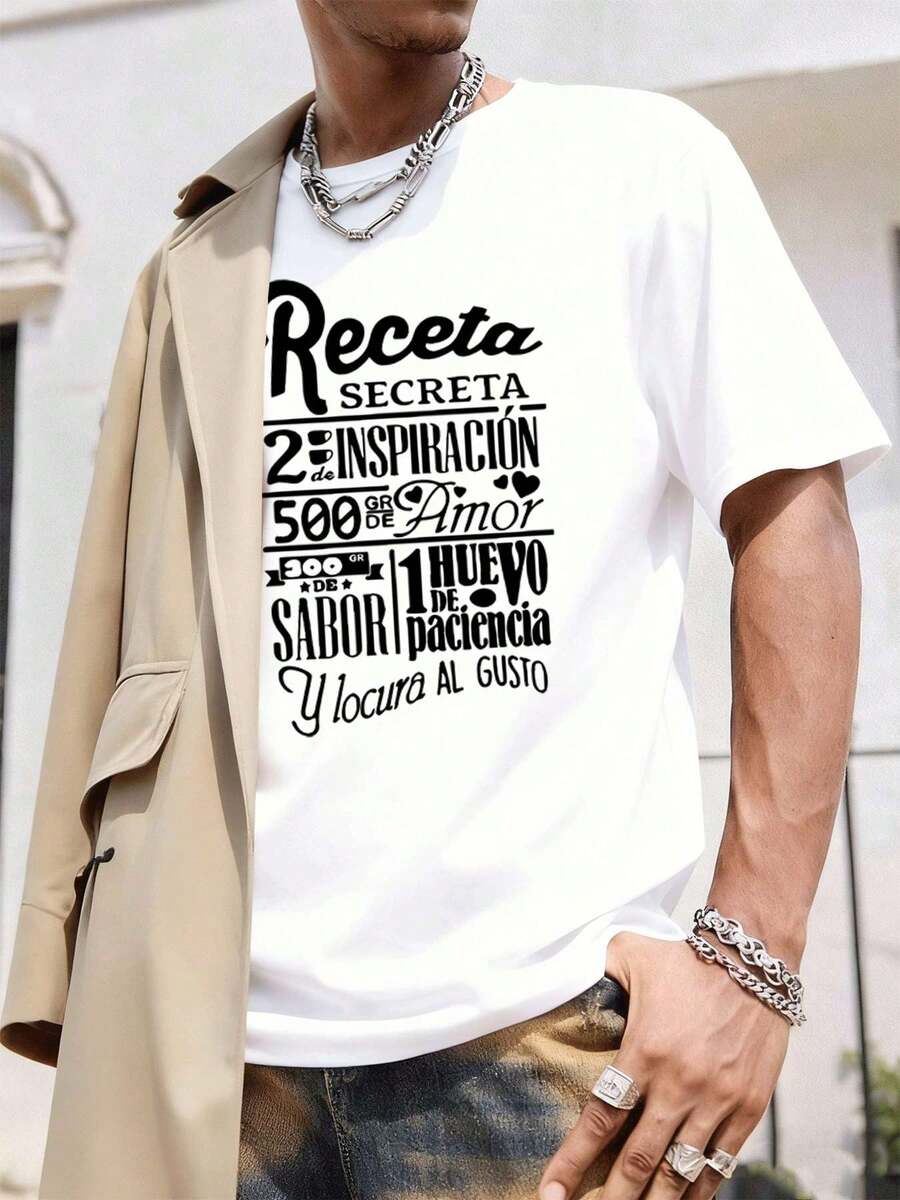 Recipe Love Inspiration Spring T-shirt, crew neck, loose fit, street hip-hop, comfortable fit, unique graphic print - Branco - Ver 1