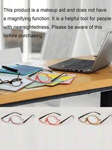 放大老花镜、旋转化妆镜、折叠眼镜、通用化妆眼镜、轻质聚碳酸酯老花镜框、放大化妆老花镜、眼镜配件、猫眼框、耐用眼镜、女士多功能放大镜老花镜（折叠设计） - 彩色 - 查看 2