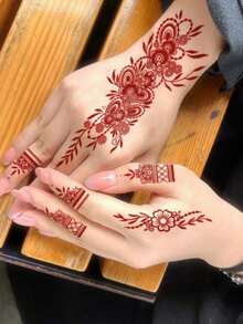 1-2 buah Stiker Tato, Hadiah Gratis Stiker Tato Sementara Henna Bunga, Tahan Air, Tahan Keringat, Stiker Tato Palsu PVC Non-Reflektif, Cocok untuk Penggunaan Sehari-hari Para Pecinta Mode - Merah - View 5