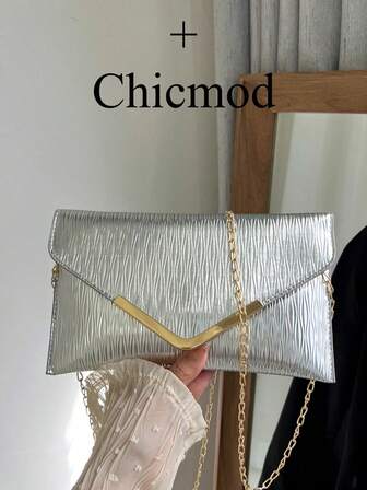 纯色金属边饰纹理单肩包，翻盖链条信封斜挎包，适合约会/正式场合、购物、装钱包、手机等，是年轻女性、大学生、新婚夫妇、上班族女性的理想之选。也适用于办公室、大学、工作、商务、通勤、户外活动、旅行和短途旅行。