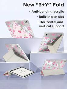 Pink Bow Cherry Dual-Sided Acrylic Crystal Protective Case, Suitable For  10th Gen,  10.2/Mini 6/Mini 7/9.7", Galaxy Tab A9 Plus, 3+Y Foldable Tablets, Anti-Bending, Silicone Reinforced Corners, Auto Wake/Sleep, Built-In Pencil Slot, Multi-Angle Kickstand - Perfect Daily Protection, Ideal Holiday Gift - 彩色 - 查看 5