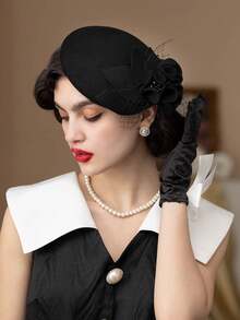 1pc Wool Blend Beret Fascinator Hats For Women Tea Party Hats Fascinators Kentucky Derby Hat Wedding Cocktail Flower Hats - Multicolor - View 2