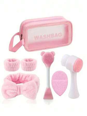 7/3/1-Piece Facial Cleansing Set, Deep Cleansing Beauty Spa Mask Brush Set, Soft Velvet Headband, Hair Tie Set, Gentle Scrub Brush, Silicone Detailing Facial Brush, Portable Skin Care Tool With Wash Bag For Women,No Power/Battery Required,Skincare Headband,Beauty,Skin Care Products,Spa,Self Care,Skin Care Tools,Face Care,Esthetician Supplies,Skin,Face Wash,Facial