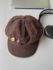 可调节女士帽子，复古棕色，纽扣装饰，百搭，适合秋冬季佩戴 - 彩色 - 查看 3