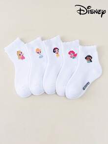 1/5 pares de calcetines lindos de princesas Disney para niñas, Elsa, Sirenita - Multicolor - Ver 6