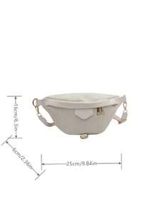 时尚百搭女士胸包，灯芯绒面料，休闲单肩包/斜挎腰包，适合运动、通勤、日常穿着，秋冬季节适用。 - 白色 - 查看 8