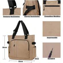 Tote Bag Mujer, Bolsas para Mujer con Cierre, Bolso de Lona Multibolsillos con Cremallera, Bolsa de Mujer de Gran Capacidad Adecuada para Viajes Compras Trabajo - Caquí - Ver 4
