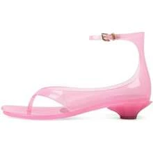 Agodor Jelly Thong Heeled Sandals For Women,Clear Flip Flop Low Kitten Heels For Women Square Open Toe Strappy Summer Casual Beach Adjustable Buckle Dress SandalsChristmas - Hồng - Xem 6