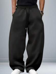 Men's Plain Baggy Sweatpants, Streetwear Style, Comfortable, Premium Style, Loose Fit, Casual, Modern And Soft. - màu đen - Xem 7