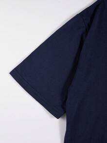 Women's Plain T-Shirt, No Print, Cotton Blouse, Casual, Cute, Premium Knit, Short Sleeve, Round Neck Shirt - 藏蓝色 - 查看 3