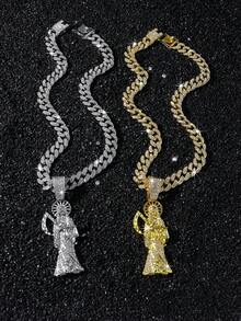 1 pieza Collar de cadena con colgante de Segador Siniestro con estilo de hip hop totalmente cubierto de rhinestones para hombres - Estrella - Ver 6