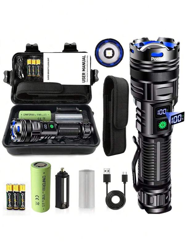 Poslani Latarka Poslani o dużej mocy, ładowalna, latarki LED o mocy 100000 lumenów, XHP70.2, USB, superjasna latarka zasilana bateryjnie, mocne latarki ręczne do nagłych wypadków, kemping, wodoodporność IP67