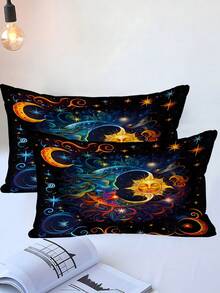 3pcs Celestial Sun Moon Duvet Cover Bedding Set,Mystical Cosmic Bed Comforter Set,With 1 Duvet Cover And 2 Pillowcases, King-Size Bedspread, Bed Sheet, Soft Skin-Friendly Polyester, Machine Washable, Dry Clean. It Is Suitable For Home And Bedroom Decoration,Room Decor, Bedroom Decor,Room Decoration Stuff,Queen Comforter Set,It Is A Good Birthday Gift. - 彩色 - 查看 8