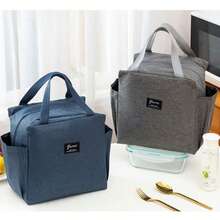 Double Pockets Portable Lunch Bag Lunch Box Insulated Canvas Tote Bag School Lunch Portable Dinner Box Picnic Food Storage