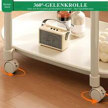 Beistelltisch mit Rollen und 2 Ebenen, moderner Sofatisch aus Kunststoff in Weiß (60*66*41 cm), mobiler Ablagetisch mit Griff für kleine Räume, multifunktional als Sofa-Beistelltisch, Servierwagen oder Beistellwagen für Wohnzimmer, Büro und Schlafzimmer - Weiss - Übersicht 5